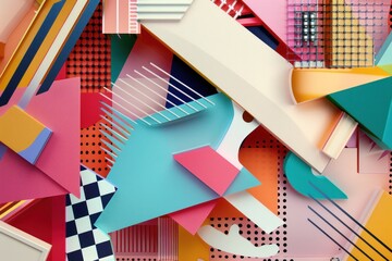 abstract trendy design architectural background with whimstical 3D geometry in different colors