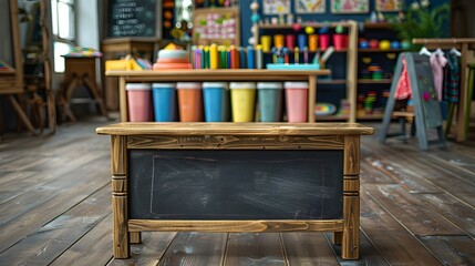 Chalkboard Table in Fun and Interactive Children s Boutique for Displaying Products and Merchandise