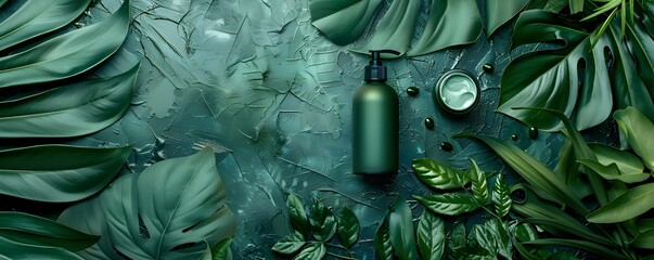 Green Organic Cosmetics on Leafy Natural Background with Wellness Concept for Eco Friendly Beauty Products Presentation
