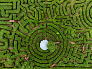 Aerial view about the Labyrinth of Csillagösvény of Ópusztaszer, Hungary