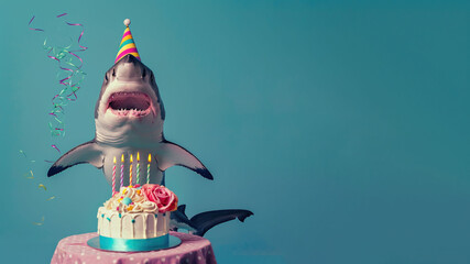 Birthday shark, blue background
