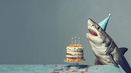 Birthday shark, gray background
