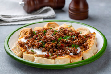 Turkish Manti with Yogurt, Minced Meat and Fried Butter Sauce From Artvin called Silor - Siron -...