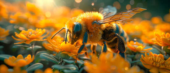 Bee exploring a garden