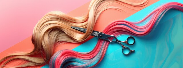 Hair and scissors card for hairdresser's day. Selective focus.