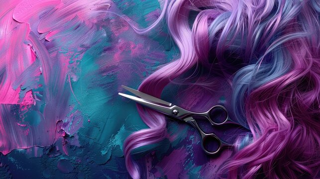 Hair and scissors card for hairdresser's day. Selective focus.