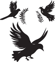 Birds Black Silhouettes on a Tree Branch