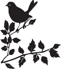 Birds Black Silhouettes on a Tree Branch