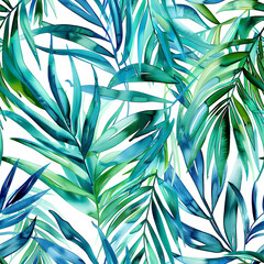 Green and Blue Leaves on a White Background Create a Serene Botanical Scene
