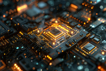 Obraz premium A close up of a circuit board with a cpu in the middle