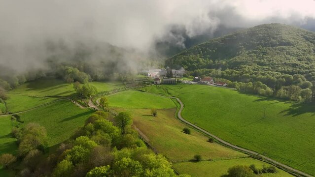 Fog in Roncesvalles. Way of St. James. Navarrese Pyrenees