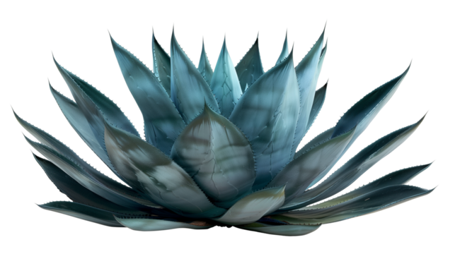 A spiky Agave leaf with a blue-green hue, isolated on transparent background