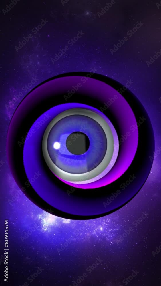 Wall mural vertical surreal hypno eye 4k loop features an eye looking around with hypnotic swirls around it wit