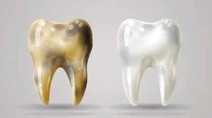 Comparison of healthy and unhealthy human teeth, illustrating the impact of proper oral hygiene