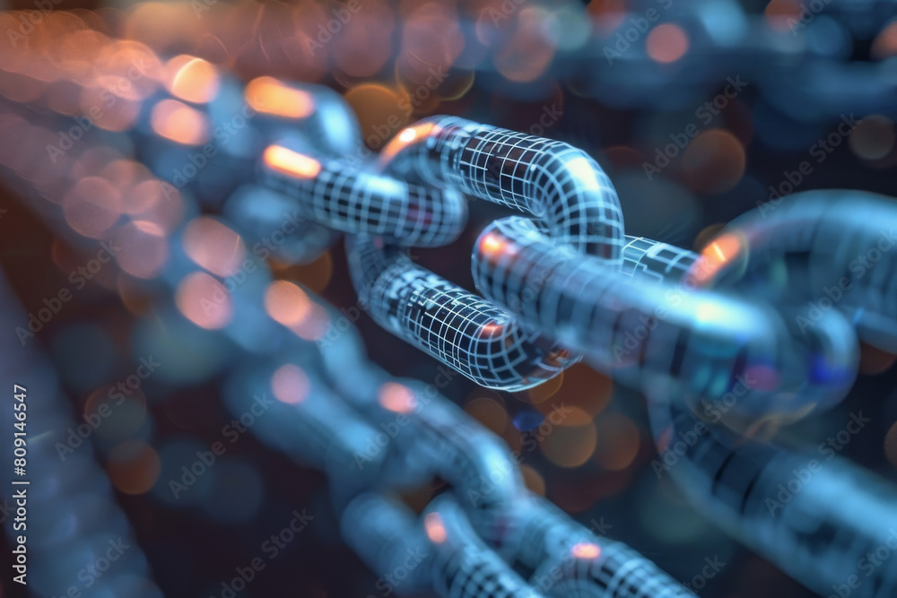 Poster a close up of a chain with a grid pattern