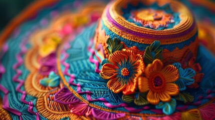 Crafted beauty Closeup of a Mexican sombrero, highlighting the intricate embroidery and craftsmanship  8K , high-resolution, ultra HD,up32K HD