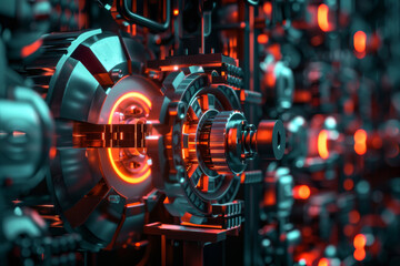 Fototapeta premium A close up of a machine with a red light coming out of it