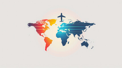 Obraz premium Stylized Airplane Silhouette Flying Across a Colorful Globe Against a Dark Background