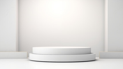 Minimalistic white podium, white background for product presentation. 3D rendering illustration