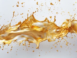 Golden paint splashes against white background.