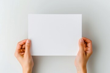Obraz premium Hands holding white blank paper sheet mockup, isolated, Simple pure print display show
