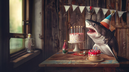 Birthday shark, on a farm

