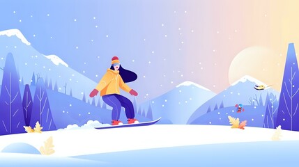 Obraz premium Woman Experiencing the Joy of Snowboarding in the Mountains