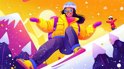 Woman Embracing the Winter Wonderland on a Snowboard