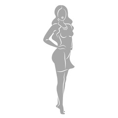 Fototapeta premium Silhouette of a woman in style. The girl is slender and beautiful. Lady is suitable for aesthetic decor, posters, stickers, logo. Vector illustration