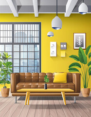 Interior design yellow AI seating area
