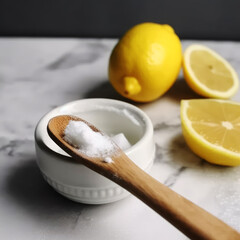 generated illustration of lemons and baking soda on table - obrazy, fototapety, plakaty