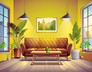 Interior design yellow AI seating area