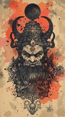 A scary demon face graphic illustration