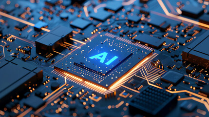 A computer motherboard with a state-of-the-art AI processor.