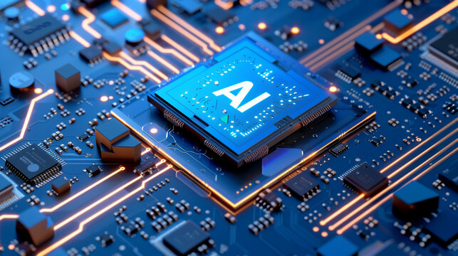 A computer motherboard with a state-of-the-art AI processor.