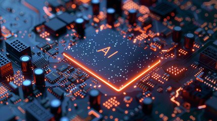 A computer motherboard with a state-of-the-art AI processor.