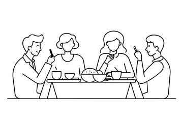 continuous line drawing of company of friends dining in restaurant vector design