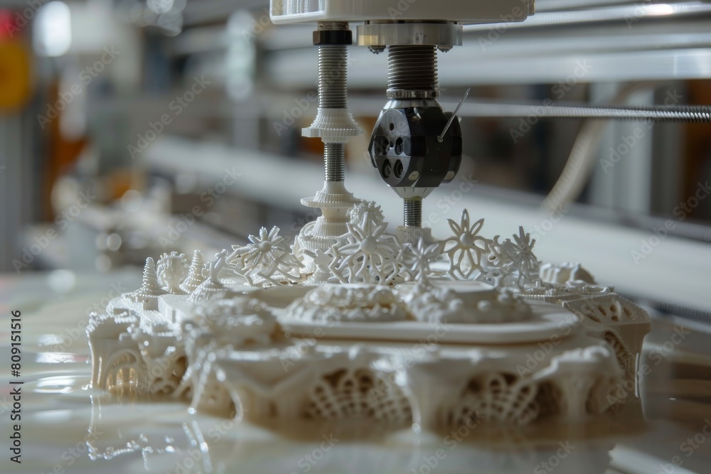 Poster a close-up view of a precision 3d printing machine in operation, a 3d printing service that brings c