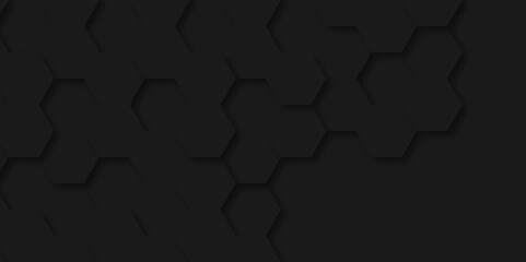 Vector pattern with hexagonal black and gray technology creative line paper background. Hexagonal 3d grid tile and mosaic structure mess cell. dark black gray hexagon honeycomb geometric copy space.