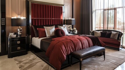 Design a modern bedroom that incorporates elements of luxury and comfort