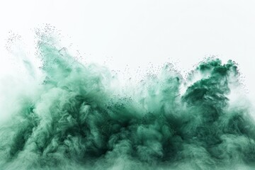 Abstract background with green powder explosion on white