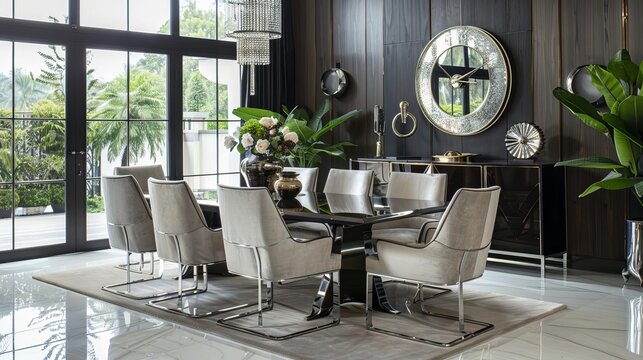 Design an elegant dining room that is both modern and inviting