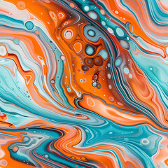 A colorful acrylic painting in a swirling marble design with shades of blue, purple, and white