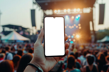 Mobile phone held at outdoor music festival