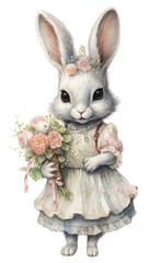 Obraz premium PNG Rabbit character holding flower basket drawing sketch animal