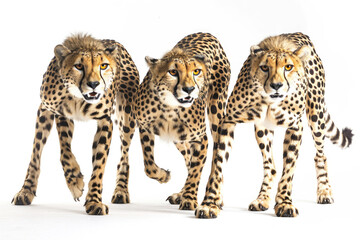 Three cheetahs, mid-stride, speed embodied
