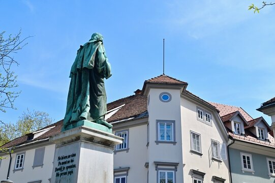 Vodnik Monument in Ljubljana Old Town, Slovenia