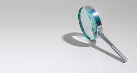 Magnifying glass focusing lens, research equipment. Searching symbol, object for magnification study
