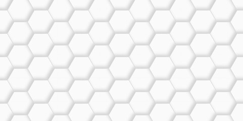 Fototapeta premium Abstract pattern with hexagonal white and gray technology line paper background. Hexagonal 3d vector grid tile and mosaic structure mess cell. white and gray hexagon honeycomb geometric copy space.