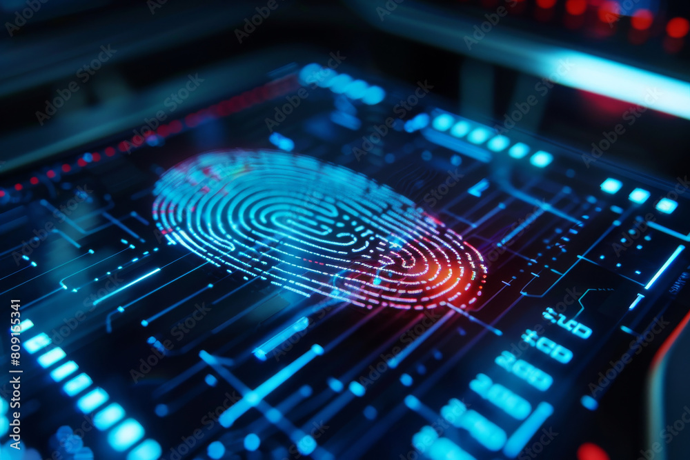 Poster a fingerprint is displayed on a computer screen